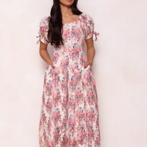 Ivy City Co Pink and Blue Midi Dress